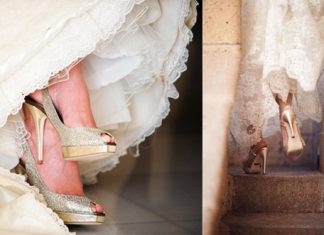 Zapatos dorados para novia de inspiración vintage